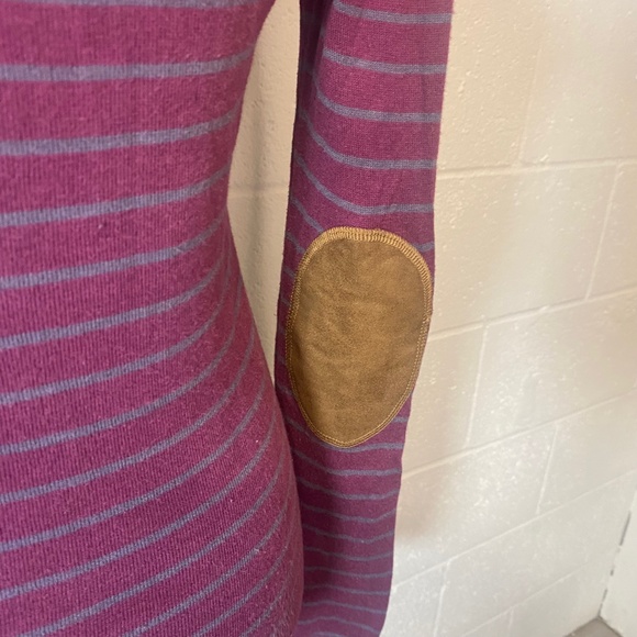 Rubbish Nordstrom Purple Plum Sweater with Gray Stripes & Brown Elbow Patches - Picture 7 of 11
